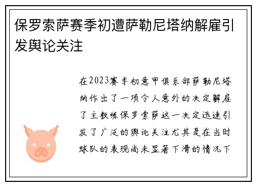 保罗索萨赛季初遭萨勒尼塔纳解雇引发舆论关注
